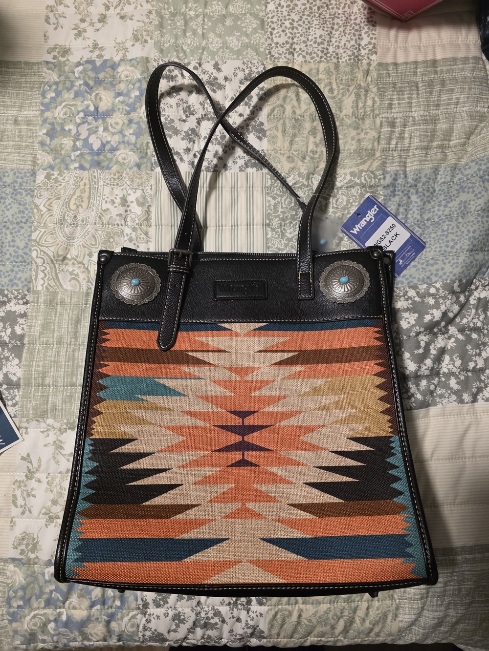 NWT Wrangler Black & Multi Southwestern Tote Bag